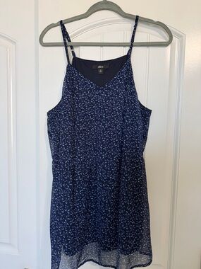 ellos Navy Blue Leaf-Print Spaghetti Strap Dress